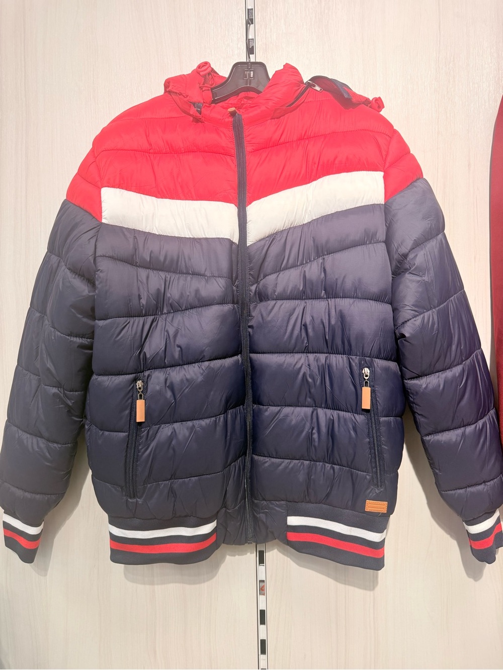 Men's Colorblock Puffer Jacket - Navy, Red & White